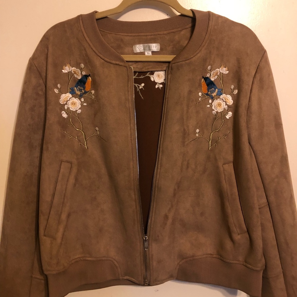Cream Suede-like Baseball Jacket